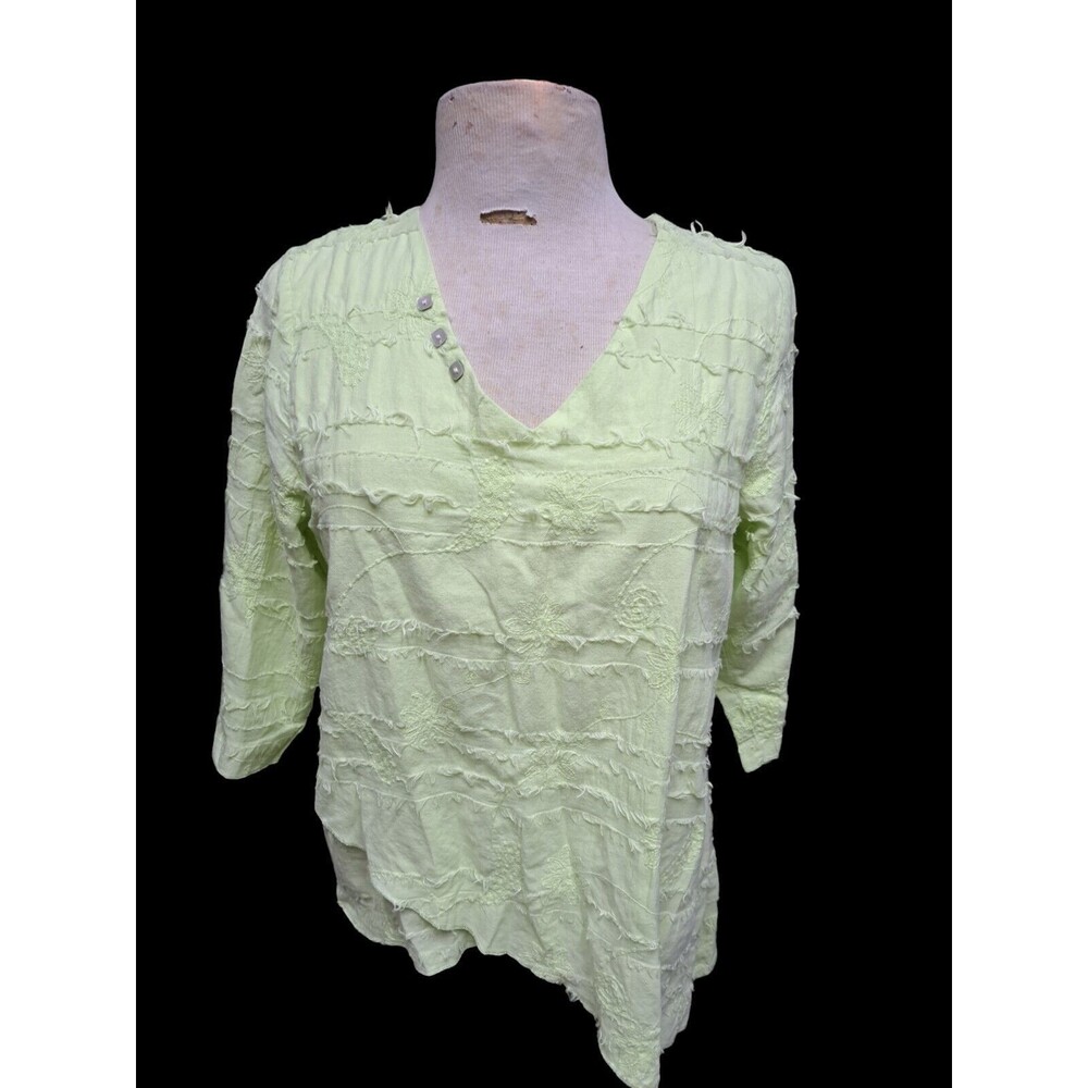 Lulu B Tunic Top Womens S Lemon Embroidered Lashes Asymmetrical Boho Chic Artsy